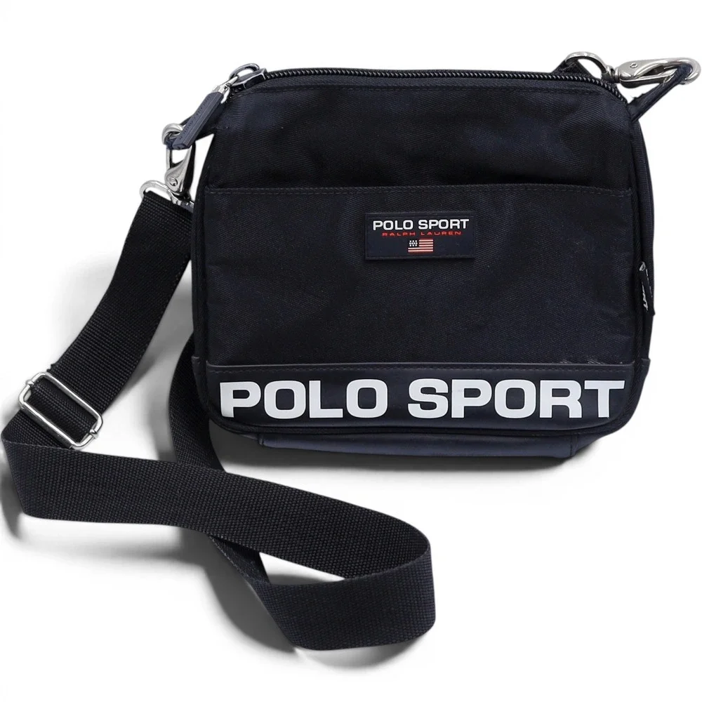 Vintage 90s Polo Sport Ralph Lauren Crossbody Bag Black Nylon Bag Messenger USA
